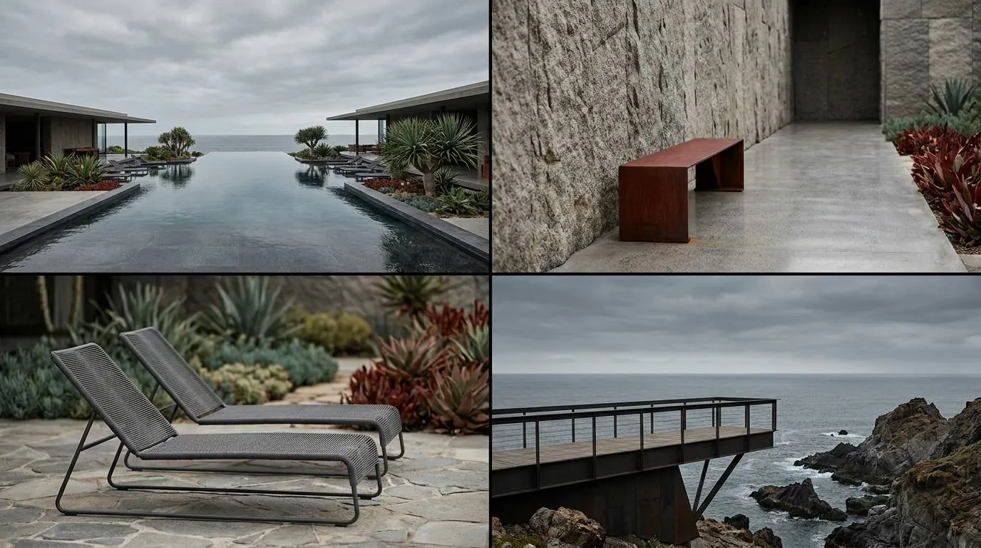 Coastal resort architecture in stone and concrete above the sea